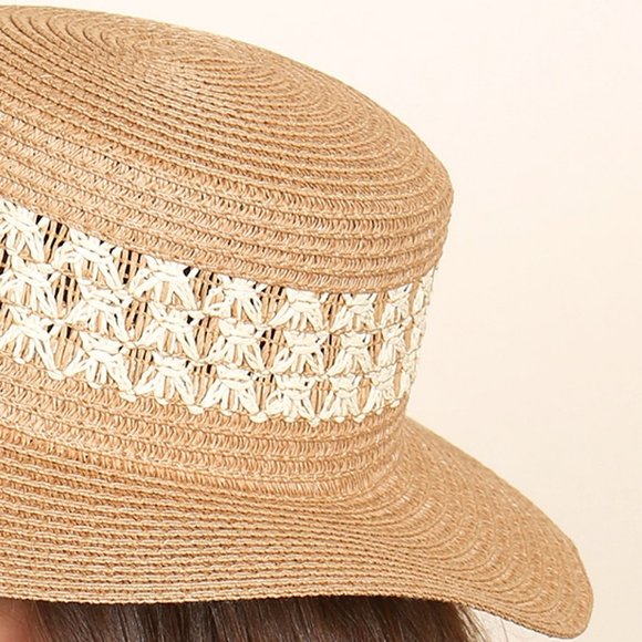 NEW Natural Tan Mix Contrast Weaved Straw Wide Brim Panama Floppy Beach Sun Hat - Picture 3 of 11